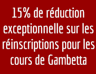 15% de réduction exceptionnelle sur les réinscriptions pour les cours de Gambetta